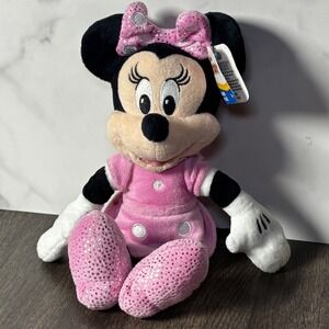 Disney Junior Minnie Mouse Plush Pink Polka Dot Dress Bow Stuffed Animal Toy